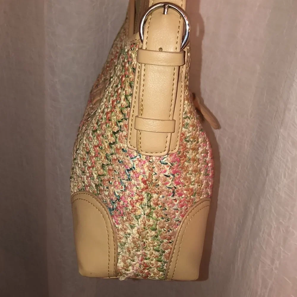Croft & Barrow Tan Multicolored Faux Leather Straw Hobo Bag